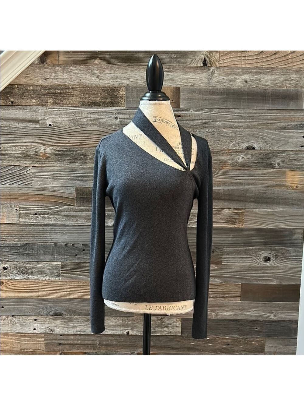 ECRU Gray Asymmetrical Neck Long Sleeve Sweater Size Small